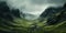 Generative AI, scenic green hills in the clouds, beautiful nature landscape aerial panorama, mountains