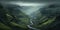 Generative AI, scenic green hills in the clouds, beautiful nature landscape aerial panorama, mountains