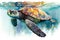 Generative AI. Sea Turtle and watercolor splashes. Illustration of underwater Tortoise
