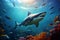 Generative AI a shark swimming among the fish in the ocean