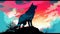 Generative AI, A silhouette of a lone wolf on a hilltop vibrant sky