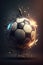 Generative AI. Soccer ball. Soccer background with fire sparks in action