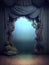 Generative AI: stage with blue velvet curtains wooden floor