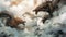Generative AI, Stormy Skies: Epic Aerial Battle of Dragons in Watercolor