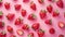 Generative AI Strawberry on pink background top view Berries pattern Strawberry flat lay on  pink background busin