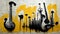 Generative AI, Street art with keys and musical instruments silhouettes. Ink graffiti art on a textured paper vintage background,