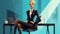 Generative AI Successful Business Woman Sitting-