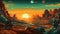 Generative AI, Surreal view from the orange and green planet landscape, sci-fi illustration,