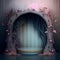 Generative AI: theater with pink curtain door and stage background