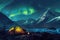 Generative ai on theme of beautiful northern lights, bright aurora borealis winter in atmosphere