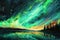 Generative ai on theme of beautiful northern lights, bright aurora borealis winter in atmosphere