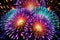 Generative ai on theme festive brightly fireworks on twilight background high in dark sky