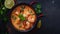 Generative AI Tom Yam kung spicy Thai soup with  prawn and coconut milk Traditional  asian spicy coconut milk soup