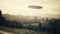 Generative AI, UFO over the Italian landscape vintage photo, aliens witnesses retro 1930s style