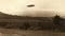 Generative AI, UFO over the Italian landscape vintage photo, aliens witnesses retro 1930s style