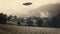Generative AI, UFO over the Italian landscape vintage photo, aliens witnesses retro 1930s style