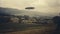 Generative AI, UFO over the Italian landscape vintage photo, aliens witnesses retro 1930s style