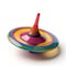 Generative AI. Vibrant Spinning Top Captured in Motion on a White Background
