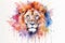 Generative AI. Watercolor drawing of a colorful lion, portrait of greatness, strength, kingdom