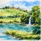Generative AI, A watercolor painting showing a beautiful traditional England garden