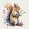 Generative AI. Watercolor squirrel sitting, isolated on white background. Realistic illustration of a forest animal