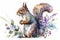 Generative AI. Watercolor squirrel sitting, isolated on white background. Realistic illustration of a forest animal