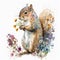 Generative AI. Watercolor squirrel sitting, isolated on white background. Realistic illustration of a forest animal