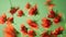 Generative AI Whirling abstract pattern of red flowers with a blurred motion effect against a green background bus