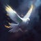 Generative AI: White dove flying painting in an amazing sky