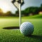 Generative AI, white golf ball near hole on green grass