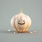 Generative AI of a white onion with a funny face on a gray background