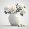 Generative AI, white vase with white roses and white background