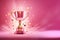 Generative AI, Winner trophy with flames, pink golden champion cup with falling confetti