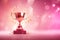 Generative AI, Winner trophy with flames, pink golden champion cup with falling confetti