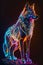 Generative AI of a wolf in neon light on a black background