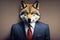 Generative AI: a wolf wearing a suit and tie in the street