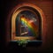 Generative AI wooden window with rainbow, new life, new illusions