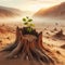 Generative AI, young tree sapling growing on dead stump in a desert