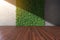 Generic 3D illustration of vertical garden and concrete wall with  modern wooden floor