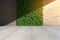 Generic 3D illustration of vertical garden and wooden wall with modern concrete floor