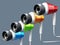 Generic colorful earphones isolated on gray background