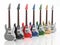 Generic colorful electric guitars isolated on white background. 3D illustration