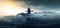 Generic military nuclear submarine floating in the middle of the ocean with a