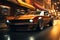 Generic muscle car navigates city streets with a dynamic motion blur