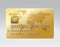 Generic realistic plastic golden credit card with chip.