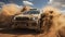 Generic SUV in the desert motion race. Generative AI