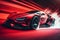 Generic and unbranded modern red sport car run, generative ai illustration