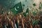 Generic Unrecognizable Crowd Cheering with Pakistani Flag. Generative AI