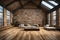 Generously lit loft space with modern d??cor, wooden floors, and brick walls