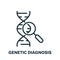 Genetic Analysis with Glass Magnifier Line Icon. Dna Laboratory Diagnosis Linear Pictogram. Research of Helix Structure